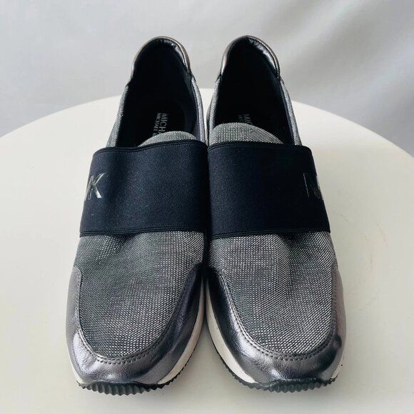 Michael Kors Womens Silver Felix Metallic Textile Leather Trainer Sneakers Sz 9M - Picture 2 of 11